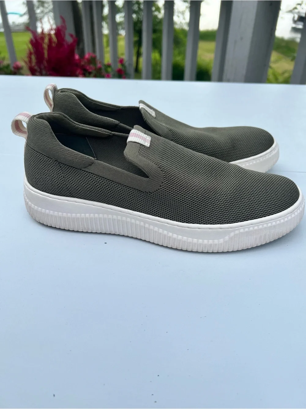 Sofft Olive Green Slip-On Flats with White Soles